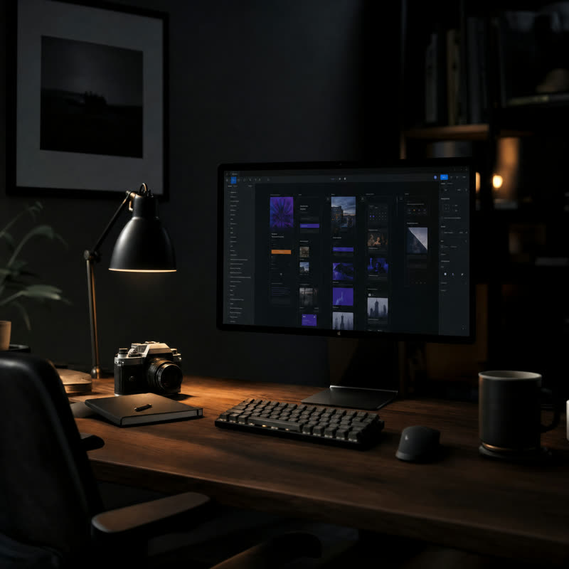 Alex's desk at night